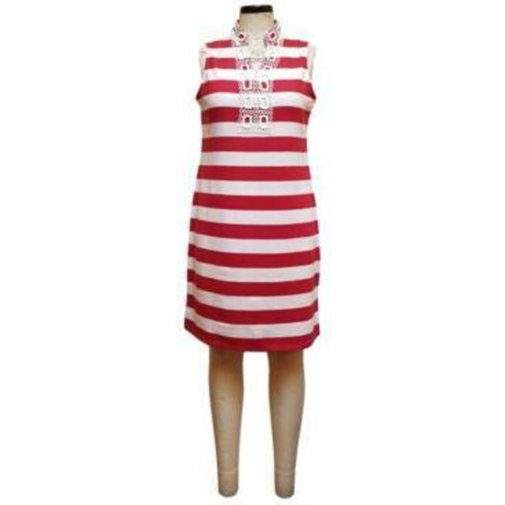 MSRP $90 Charter Club Split-Neck Ottoman Stripe Dress Red Size Medium